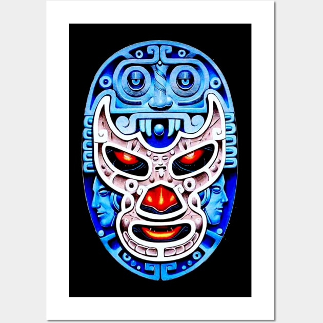 Feel-Ink Blue Demon Lucha Libre Wrestler Aztec Design Wall Art by FeelInksense